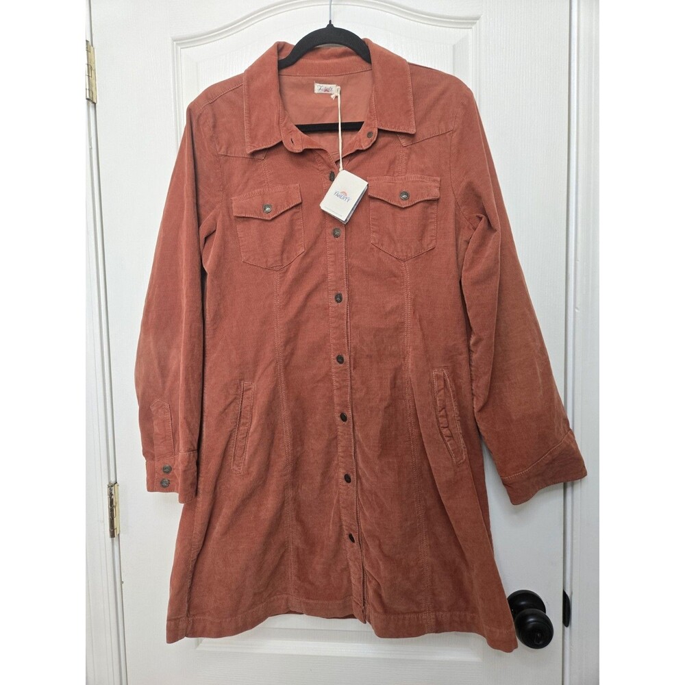 Faherty Stretch Cord Michelle Shirt Dress Size Large. Burnt OrangeNew With Tags